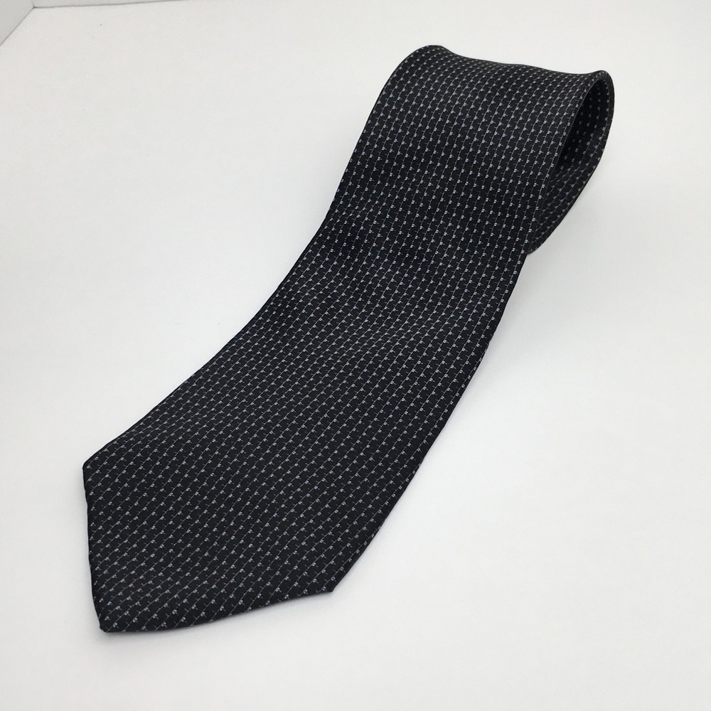 Machado Necktie Men One Size Black Blue Silk Geometric Micro Pattern Made in USA